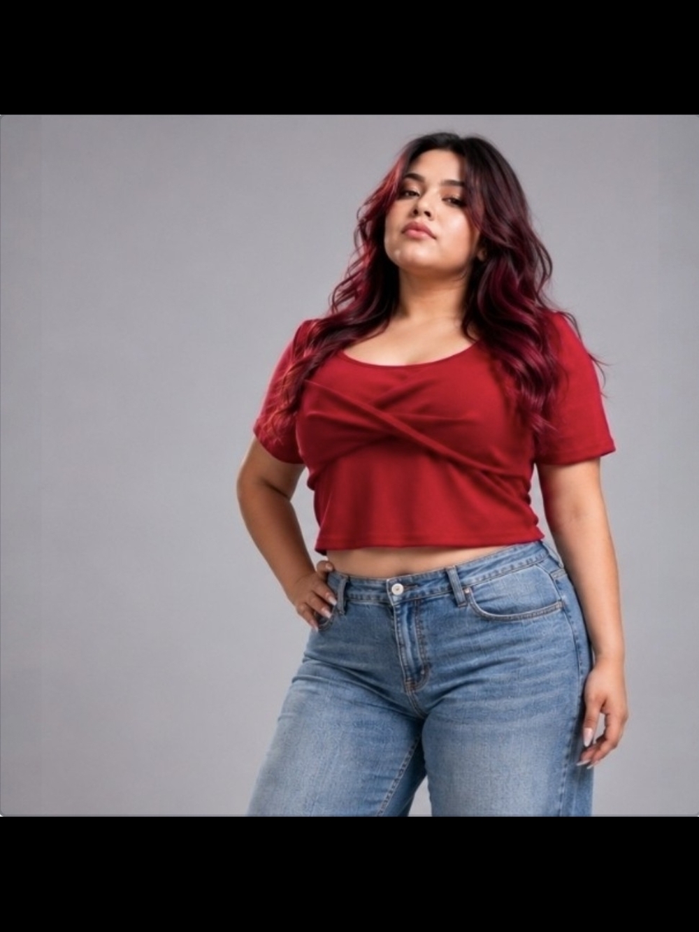 Boutique | Flirty Red Fine Ribbed Draped Overlay Crop Top | Y2K | Size 4XL